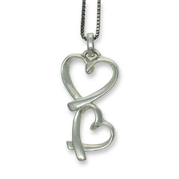 Vintage Sterling Silver 925 Double Stack Heart Sisters Pendant ONLY - Picture 1 of 4